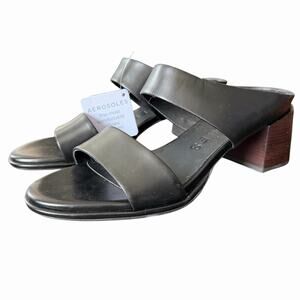 Aerosoles 10 Nika Comfort Sandals Slip On Block Thick Heel Black Leather